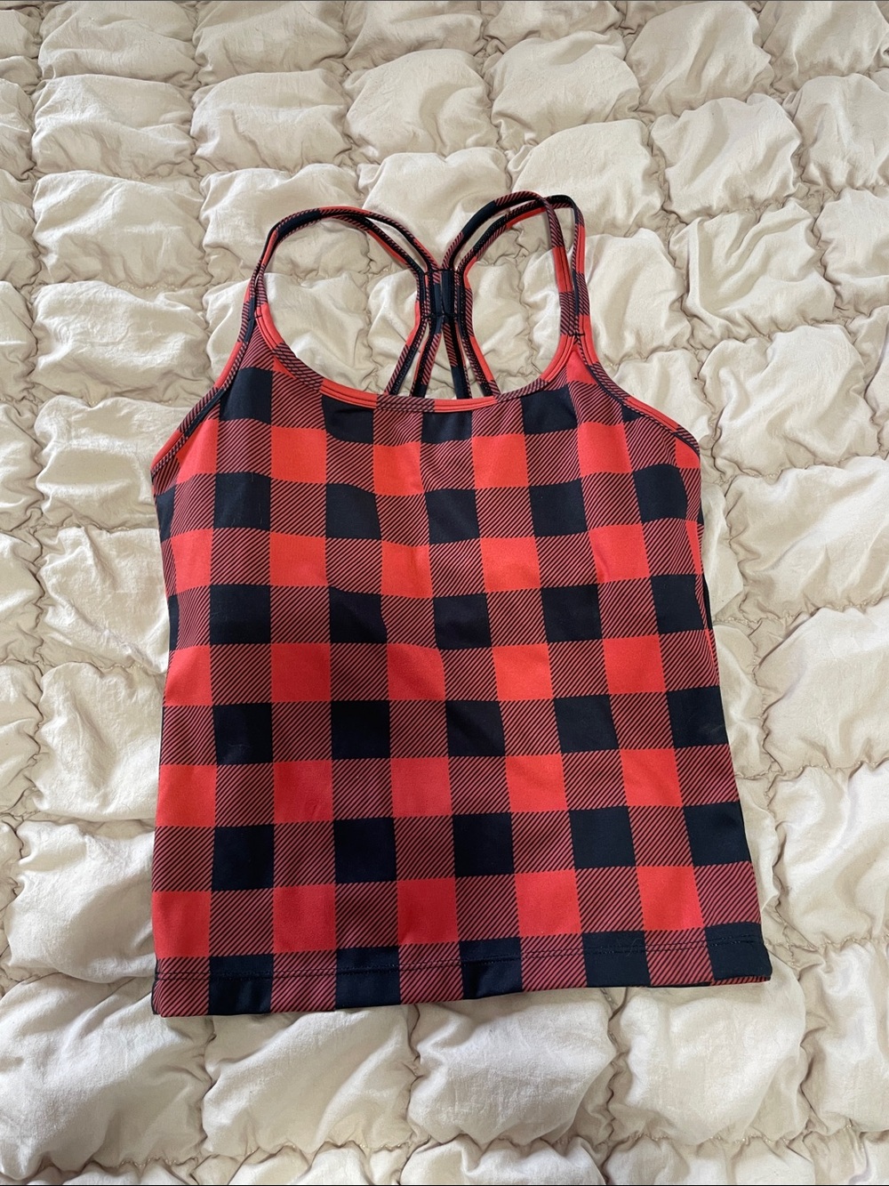 Buffalo Plaid Red and Black Strappy Women's Tank Top
